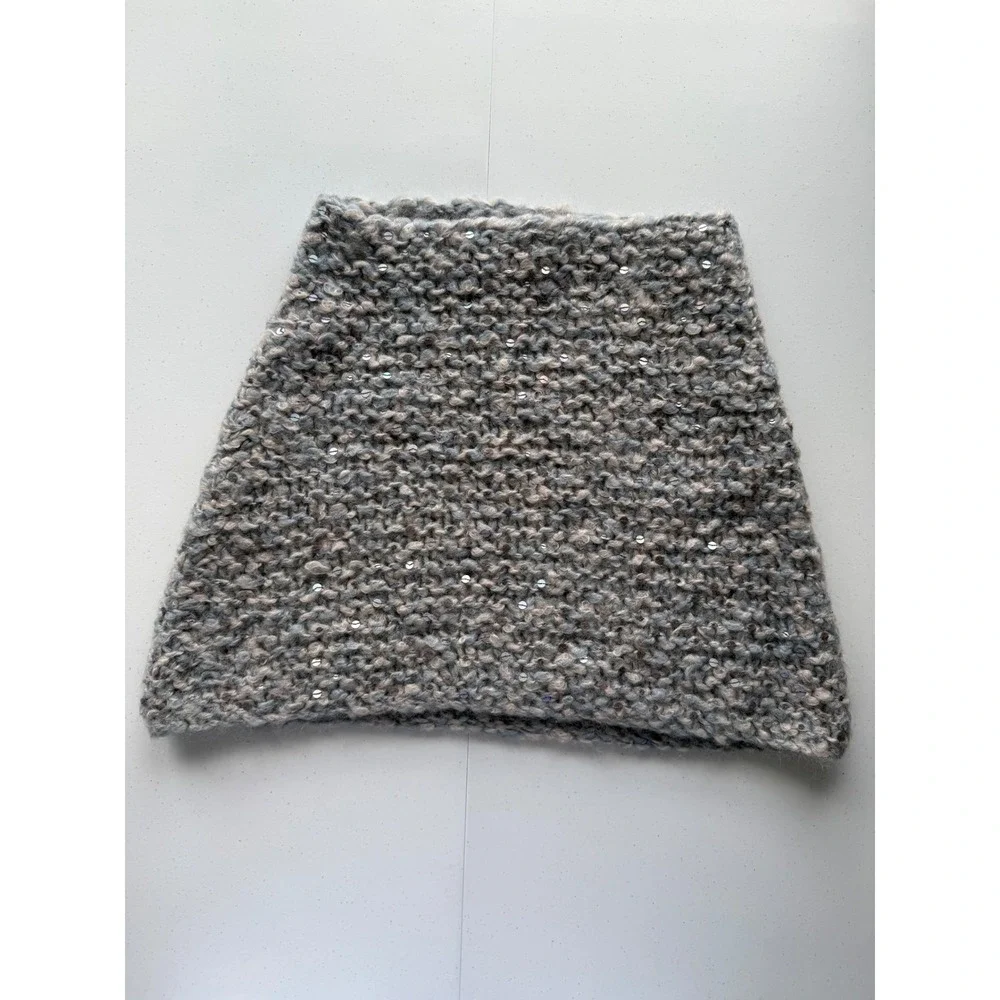 Eileen Fisher Thick Cowl Infinity Scarf Neck Warmer Gray Sequins Italian Yarn